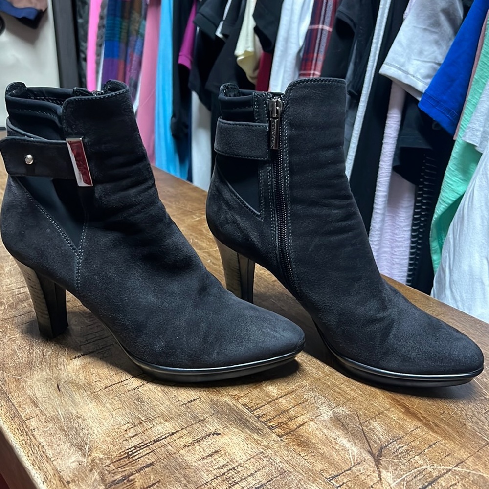 Aquatalia Platform Ankle Boot in Black Suede